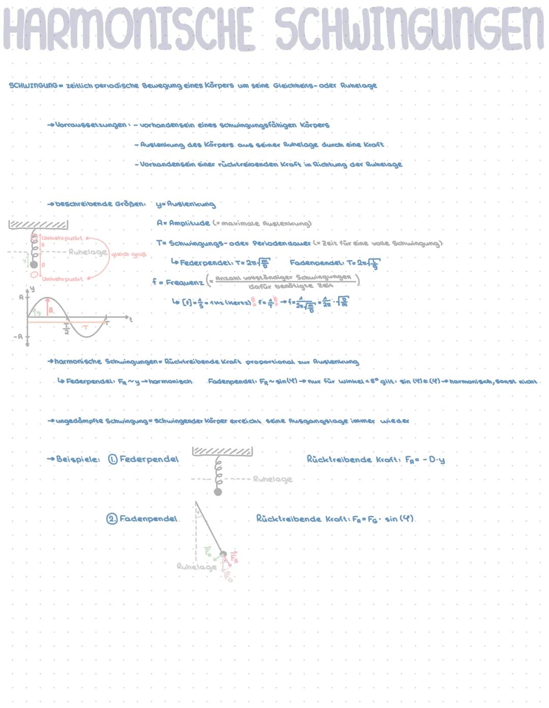 # HARMONISCHE SCHWINGUNGEN

SCHWINGUNG zeitlich periodische Bewegung eines Körpers um seine Gleichheits-oder Ruhelage

Vorraussetzungen
-vor