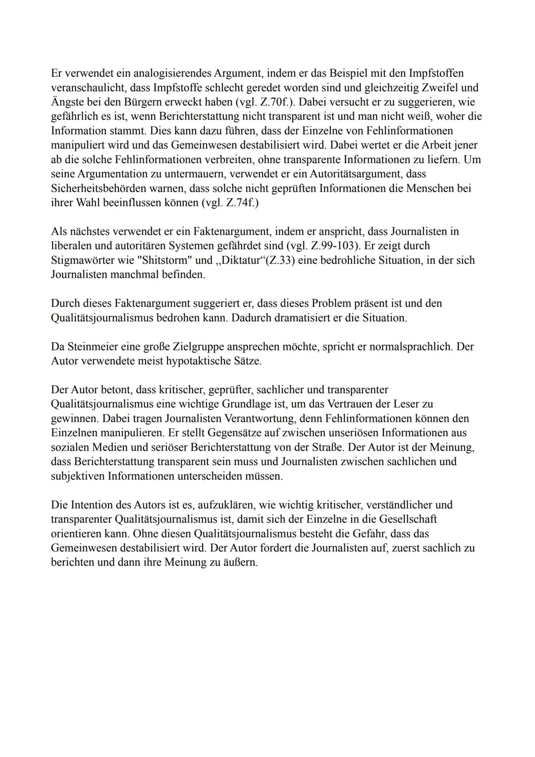 Steinmeier Redeanalyse
Die vorliegende Rede zur Verleihung des Theodor-Wolff-Preises wurde von Frank-Walter
Steinmeier im Jahr 2021 gehalten