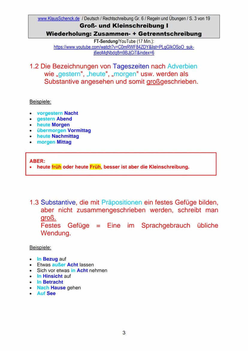 1. Groß- und Kleinschreibung
1.1 Aus Substantiven entstandene Wörter anderer Wortarten
werden klein geschrieben.
www.KlausSchenck.de / Deuts