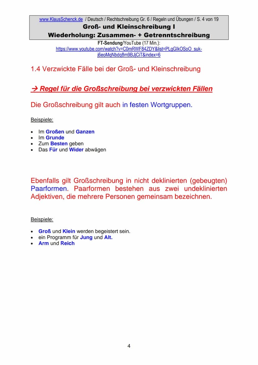 1. Groß- und Kleinschreibung
1.1 Aus Substantiven entstandene Wörter anderer Wortarten
werden klein geschrieben.
www.KlausSchenck.de / Deuts