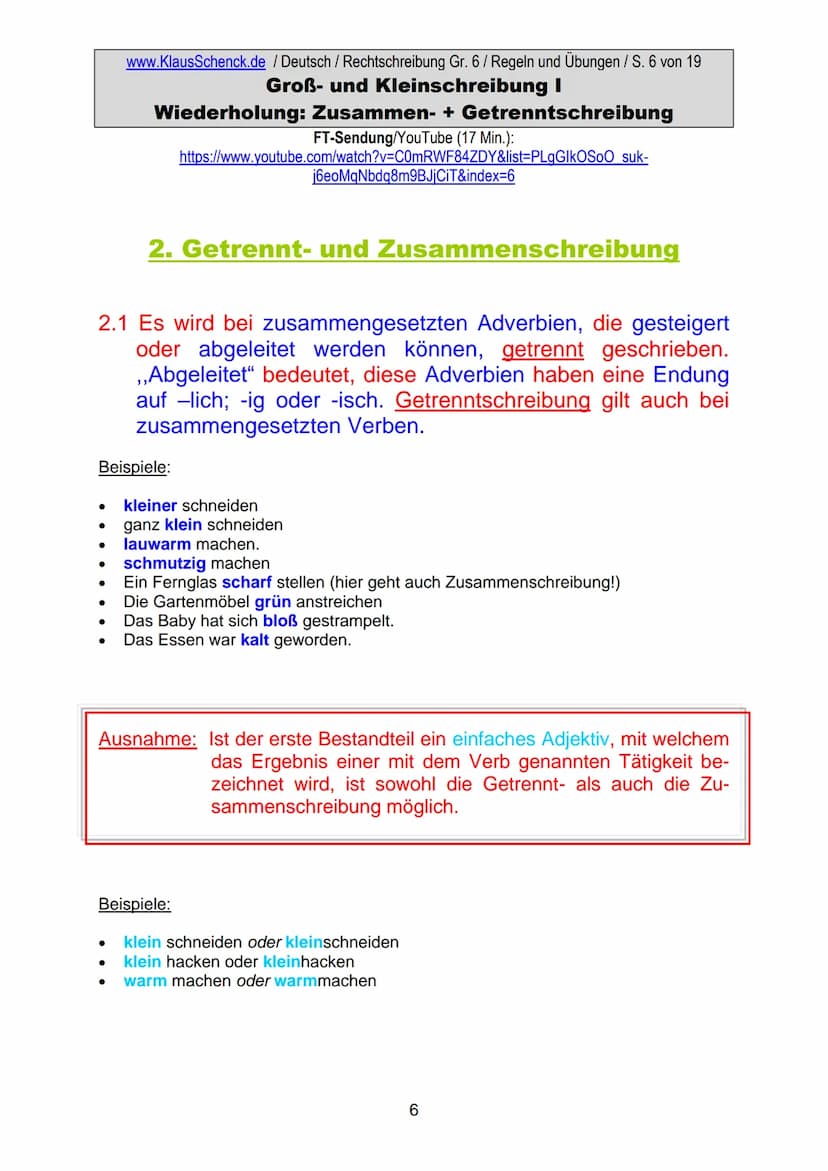 1. Groß- und Kleinschreibung
1.1 Aus Substantiven entstandene Wörter anderer Wortarten
werden klein geschrieben.
www.KlausSchenck.de / Deuts