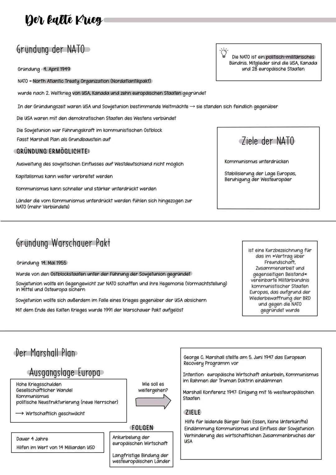 Der kalte Krieg.
Gründung der NATO
Gründung : 4. April 1949
NATO = North Atlantic Treaty Organization (Nordatlantikpakt)
wurde nach 2. Weltk