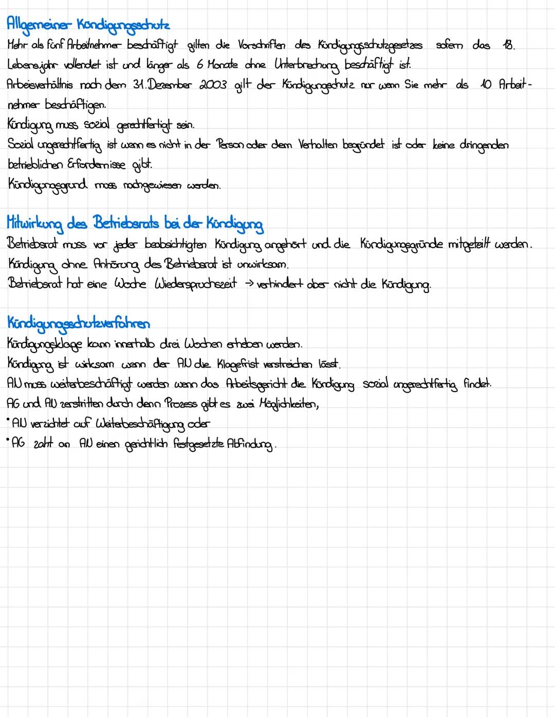Zussammenfassungen von Seite 88-92
Arten der Beendigung des Arbeitsverhältnisses
Arbeitsverhältnis kann durch Kündigung, Auflösungsvertrag o