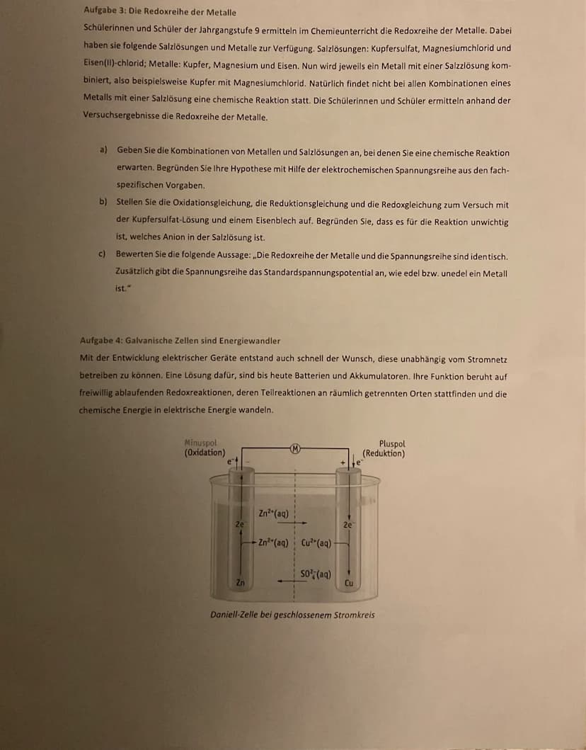 Chemie klausur
Aufgabe 18 a)
Redox potentiale :
3+
Fe (aq) + e → Fe ² (aq)
2+
Cu
(aq) + 2e → Cu (s)
E. (Fe²1²) - E. (Cul Cu²+) & Ansalz
↑
Î
