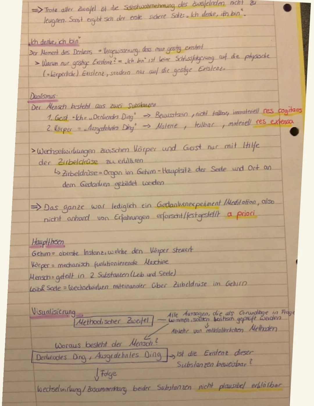 Descartes Hauptproblem = Methodischer Zweifel
Descartes zweifelt schrittweise und logisch alle Prinzipien die ihm bekannt sind an,
um folgen