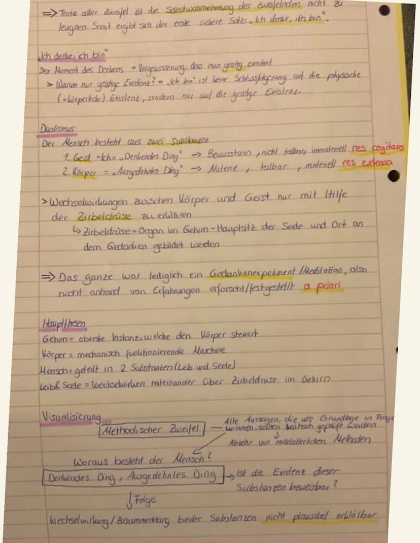 Descartes Hauptproblem = Methodischer Zweifel
Descartes zweifelt schrittweise und logisch alle Prinzipien die ihm bekannt sind an,
um folgen