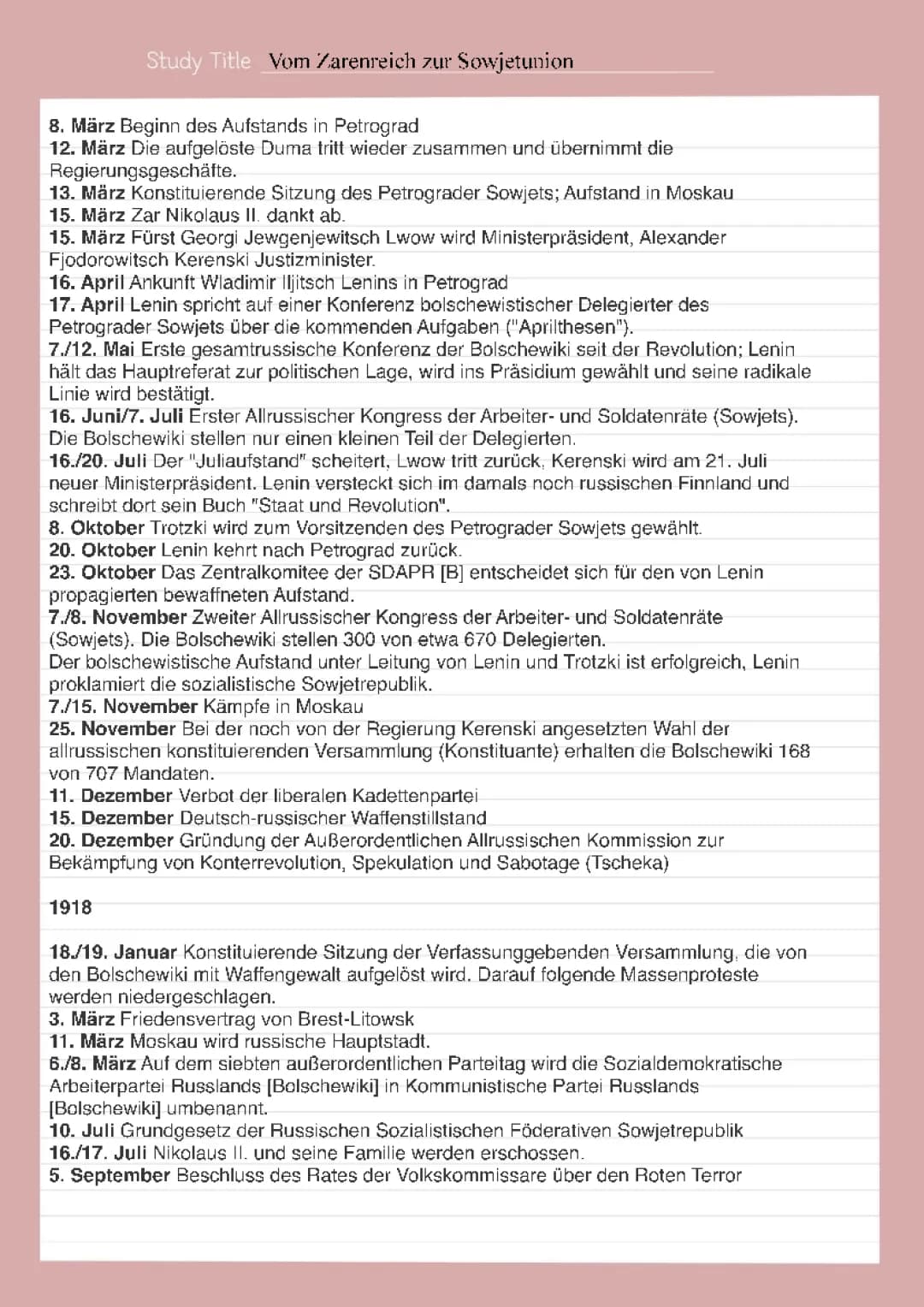 Vom Zarenreich zur Sowjetunion 