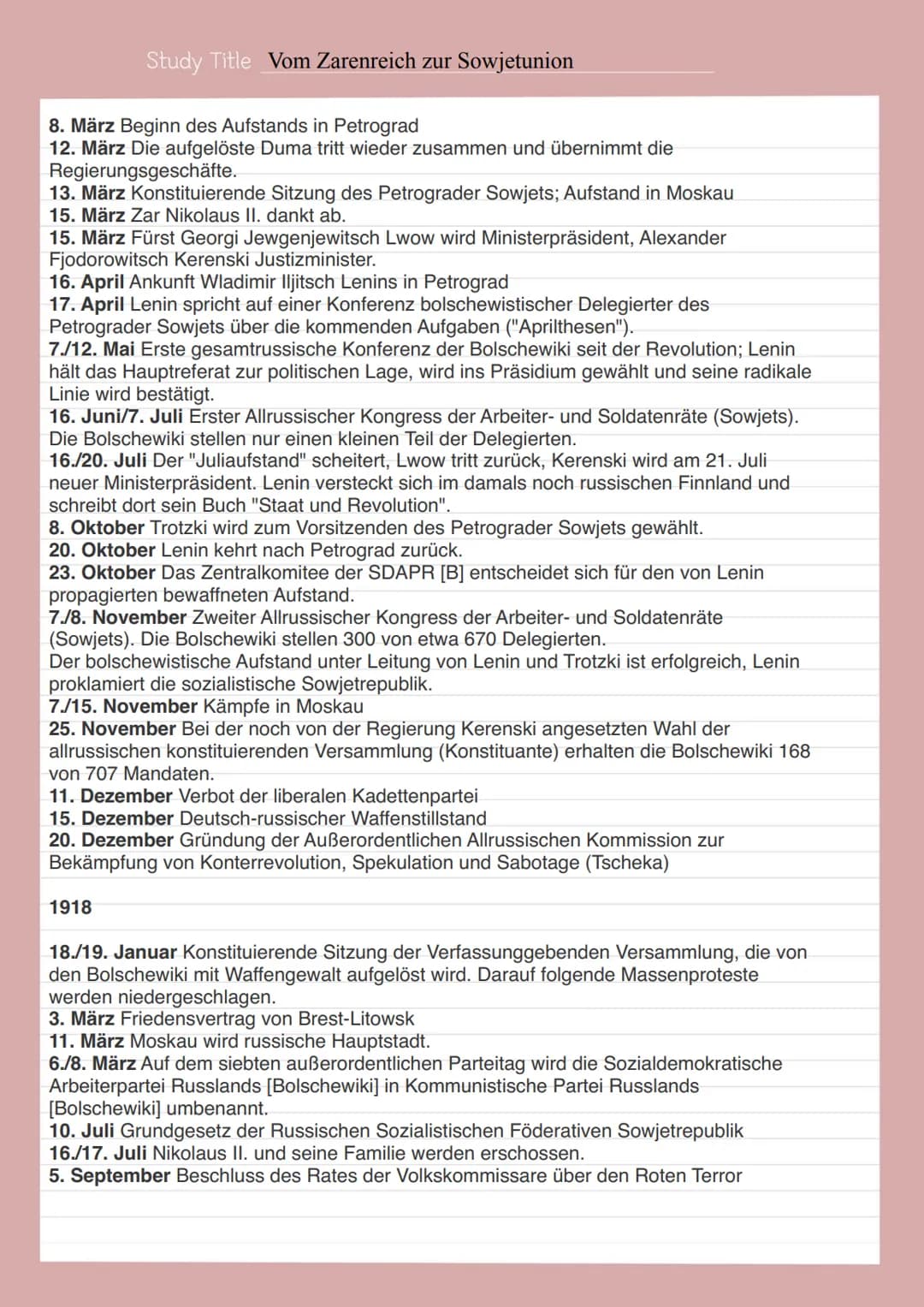 Study Title Vom Zarenreich zur Sowjetunion
8. März Beginn des Aufstands in Petrograd
12. März Die aufgelöste Duma tritt wieder zusammen und 