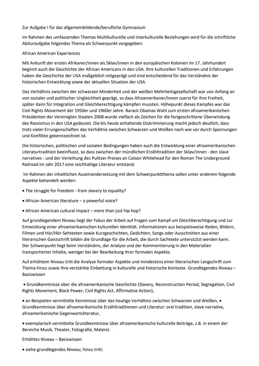 Zur Aufgabe I für das allgemeinbildende/berufliche Gymnasium
Im Rahmen des umfassenden Themas Multikulturelle und interkulturelle Beziehunge