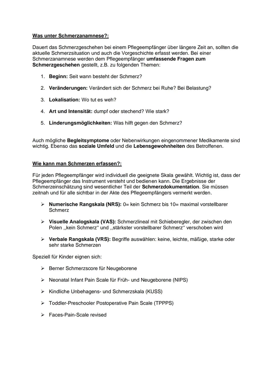 Definition:
Schmerz ist ein unangenehmes Sinnes- und Gefühlserlebnis, das mit aktueller oder
potenzieller Gewebeschädigung verknüpft ist ode