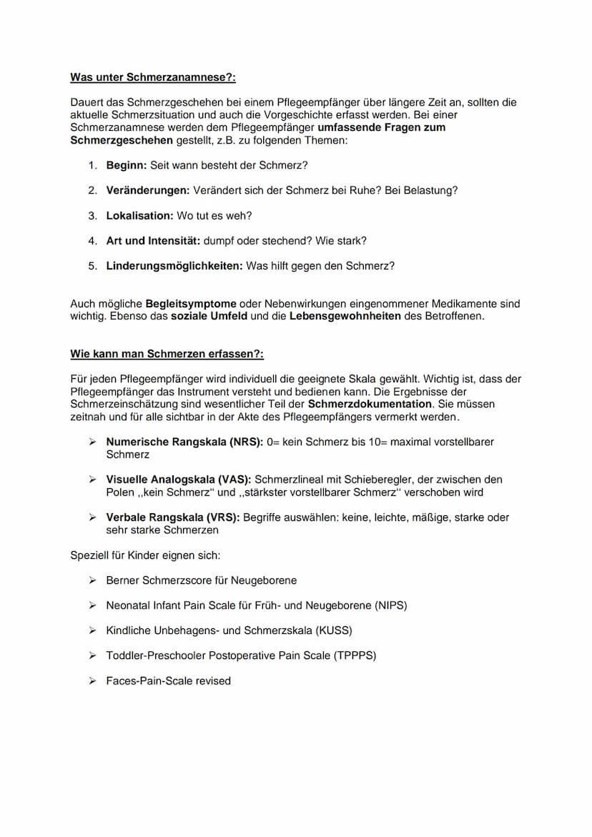 Definition:
Schmerz ist ein unangenehmes Sinnes- und Gefühlserlebnis, das mit aktueller oder
potenzieller Gewebeschädigung verknüpft ist ode