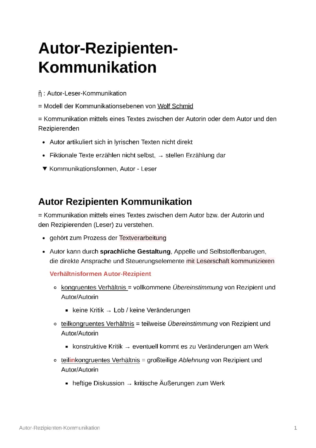 Autor-Rezipienten Kommunikation / Autor - Leser