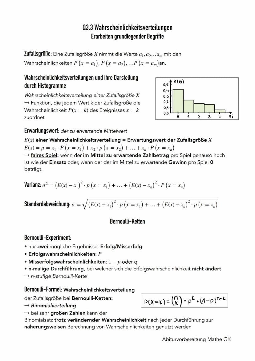 Stochastik
Q3.1 Grundlegende Begriffe der Stochastik
Grundlagen der Wahrscheinlichkeitstheorie
Zufallsexperiment: Experiment, bei welchem di