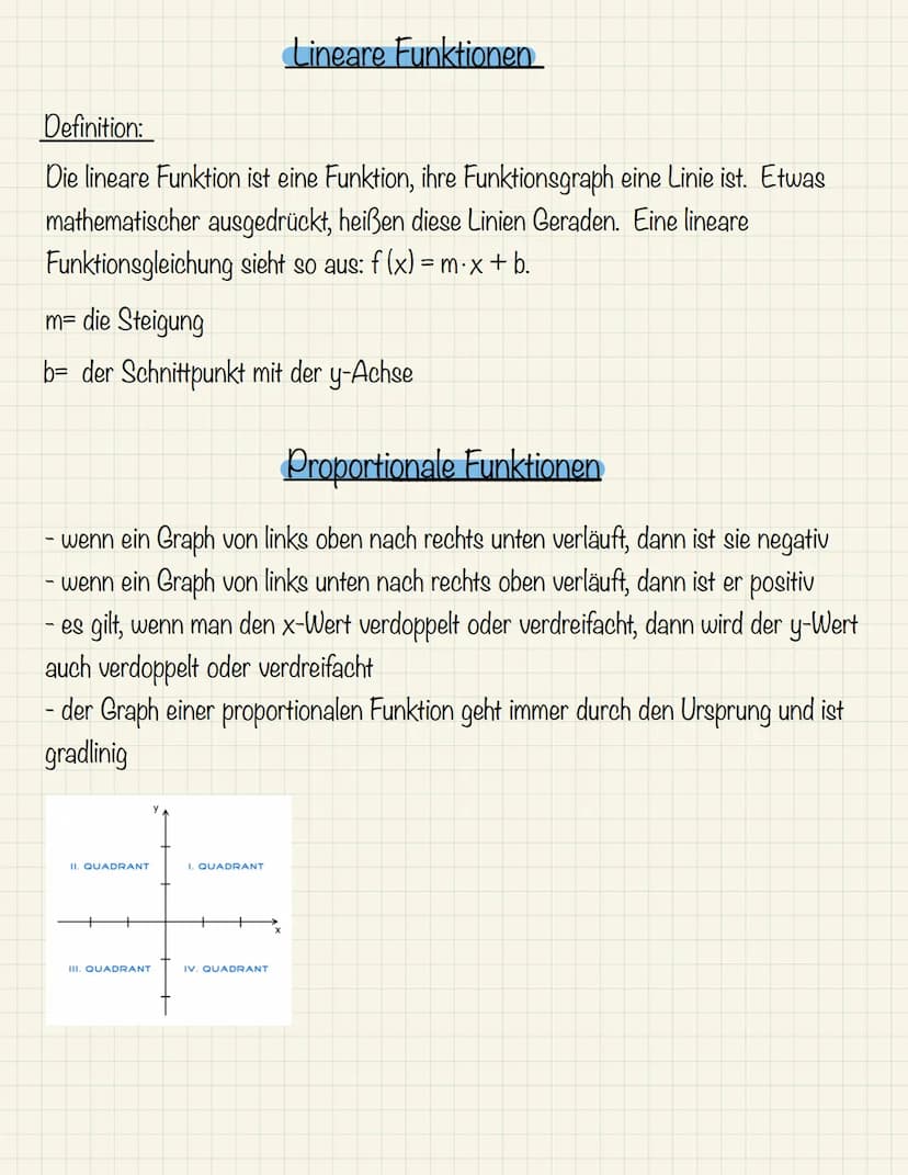 Mathe Definition:
Die lineare Funktion ist eine Funktion, ihre Funktionsgraph eine Linie ist. Etwas
mathematischer ausgedrückt, heißen diese