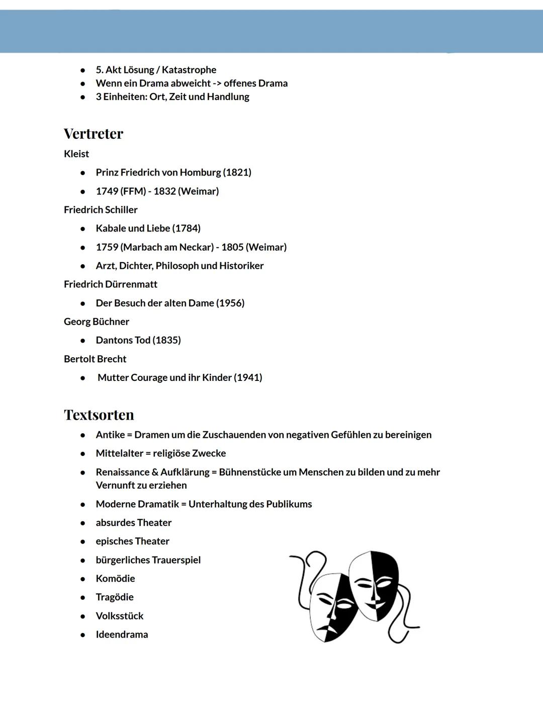 # Dramatik

## Definition
Die Dramatik ist eine literarische Gattung, in der alle Elemente auf die Vorführung des Textes
auf einer Bühne aus
