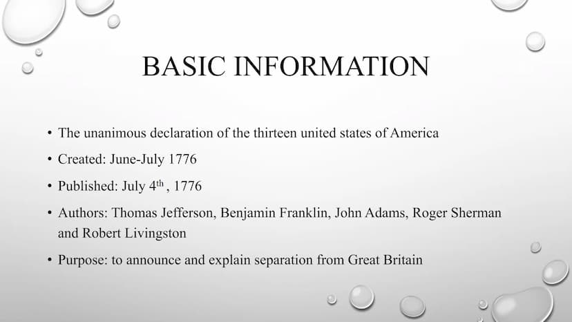 Declaration of
Independence
OF THE UNITED STATES • Pictures
• Basic information
• 4 parts of the D.I.
• List of grievances
The signers
STRUC