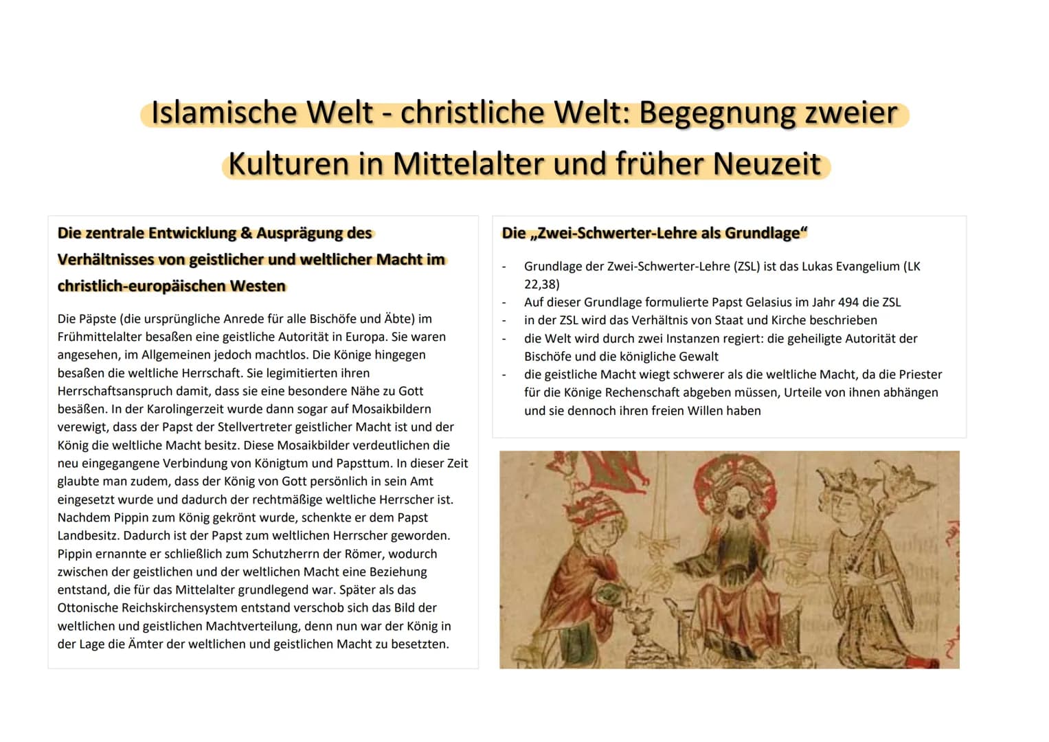 Islamische Welt - christliche Welt: Begegnung zweier
Kulturen in Mittelalter und früher Neuzeit
Die zentrale Entwicklung & Ausprägung des
Ve