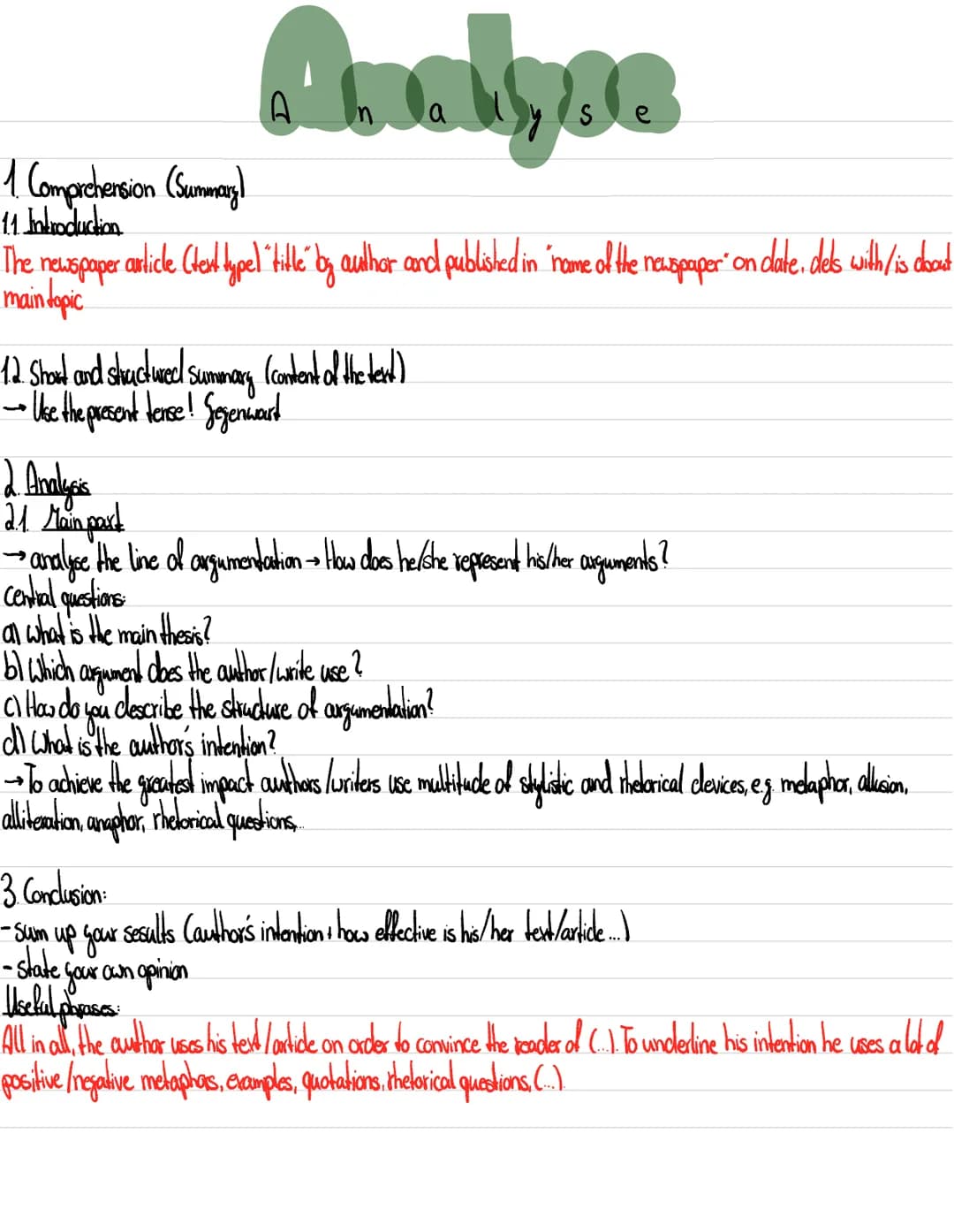 1. Comprehension (Summary)
11. Introduction
Auntyne
The newspaper article (text typel "title" by author and published in "name of the newspa