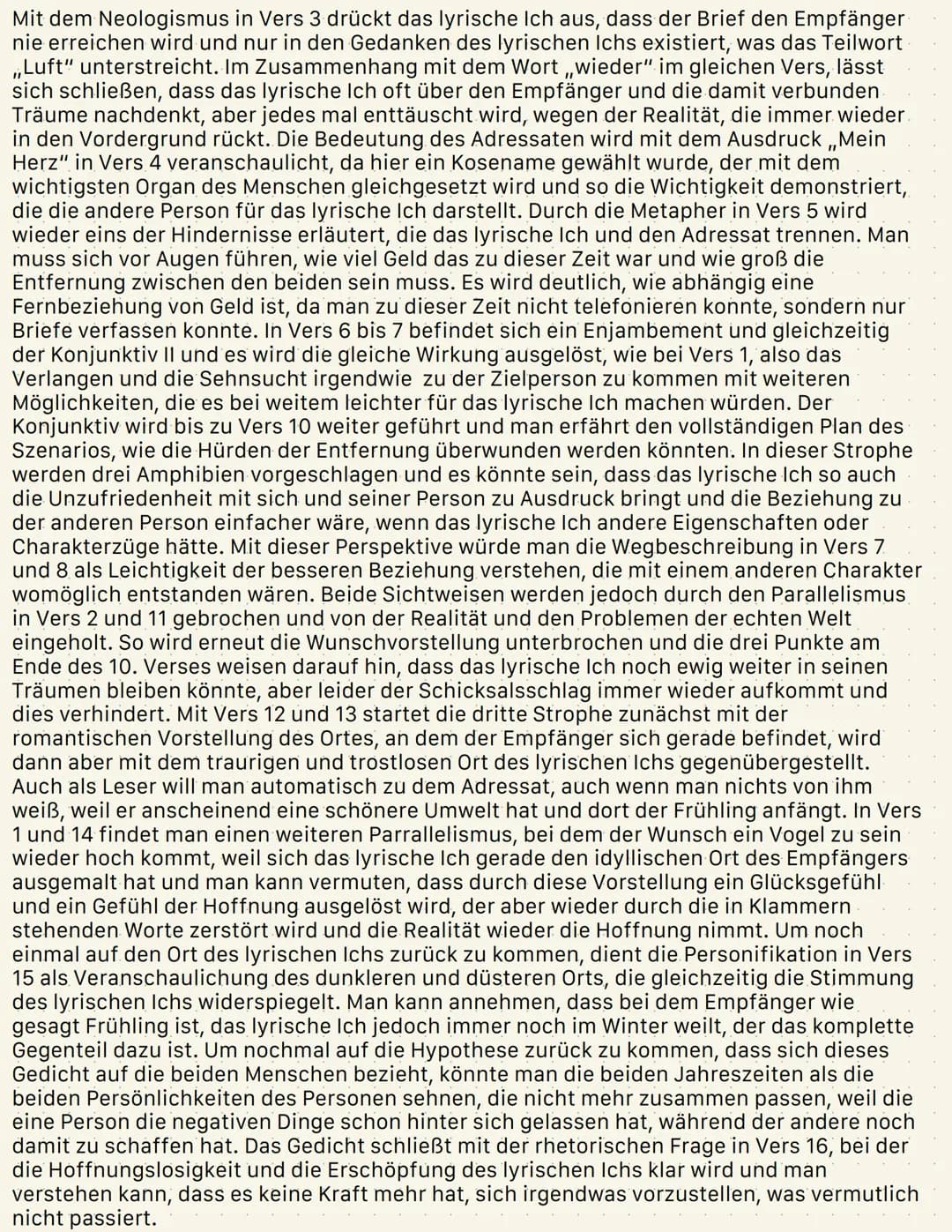 Analyse des Gedichts „Unabgesandter Überseebrief“
Das Gedicht ,,Unabgesandter Überseebreif", welches von Mascha Kaleko im Jahr 1945
verfasst