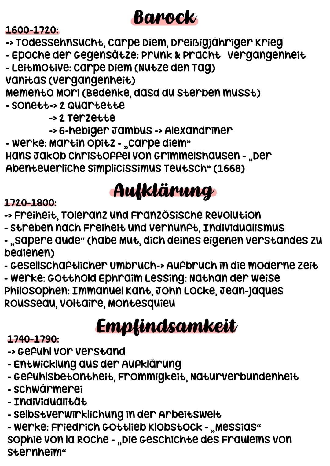 # Barock
1600-1720:
-> Todessehnsucht, carpe Diem, Dreißigjähriger krieg
- Epoche der Gegensätze: Prunk & Pracht vergangenheit
- Leitmotive: