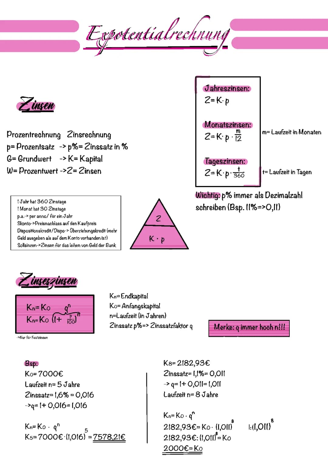 Zinsen+Zinseszinsen Expotentialrechnung