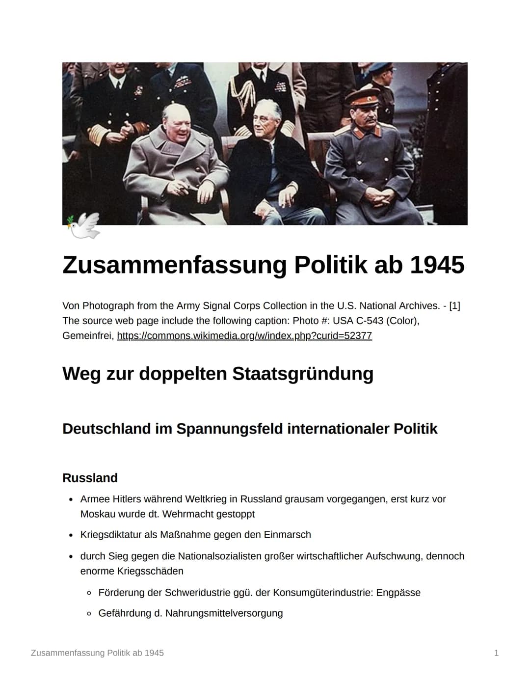 Zusammenfassung Politik ab 1945
Von Photograph from the Army Signal Corps Collection in the U.S. National Archives. - [1]
The source web pag