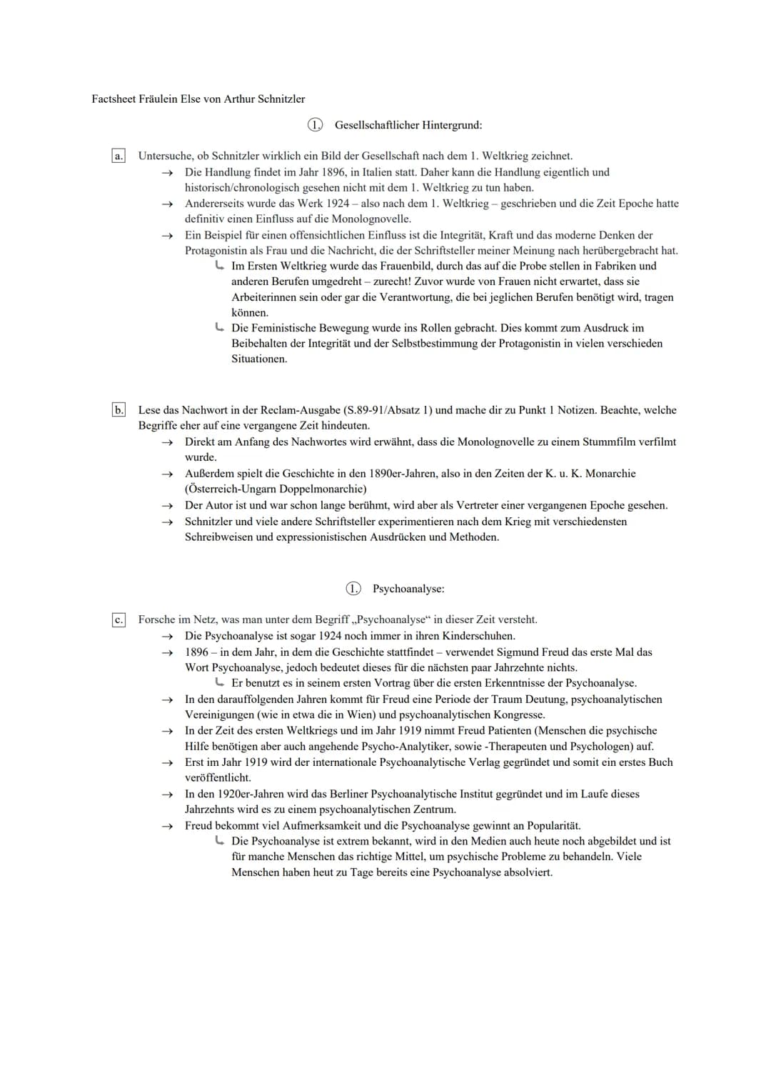 Factsheet Fräulein Else von Arthur Schnitzler
1 Gesellschaftlicher Hintergrund:
a. Untersuche, ob Schnitzler wirklich ein Bild der Gesellsch