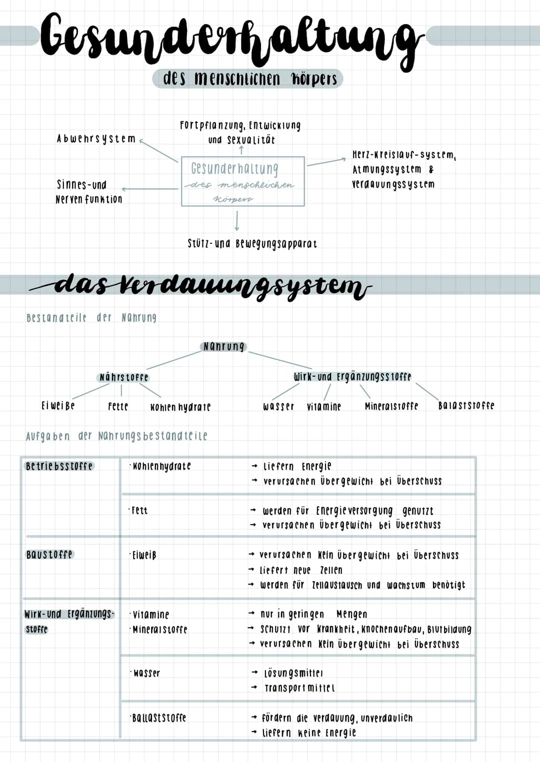 Gesunderhaltung
des menschlichen Körpers
Abwehrsystem
Sinnes-und
Nerven funktion
Bestandteile der Nahrung
Eiweiße
Betriebsstoffe
Nährstoffe
