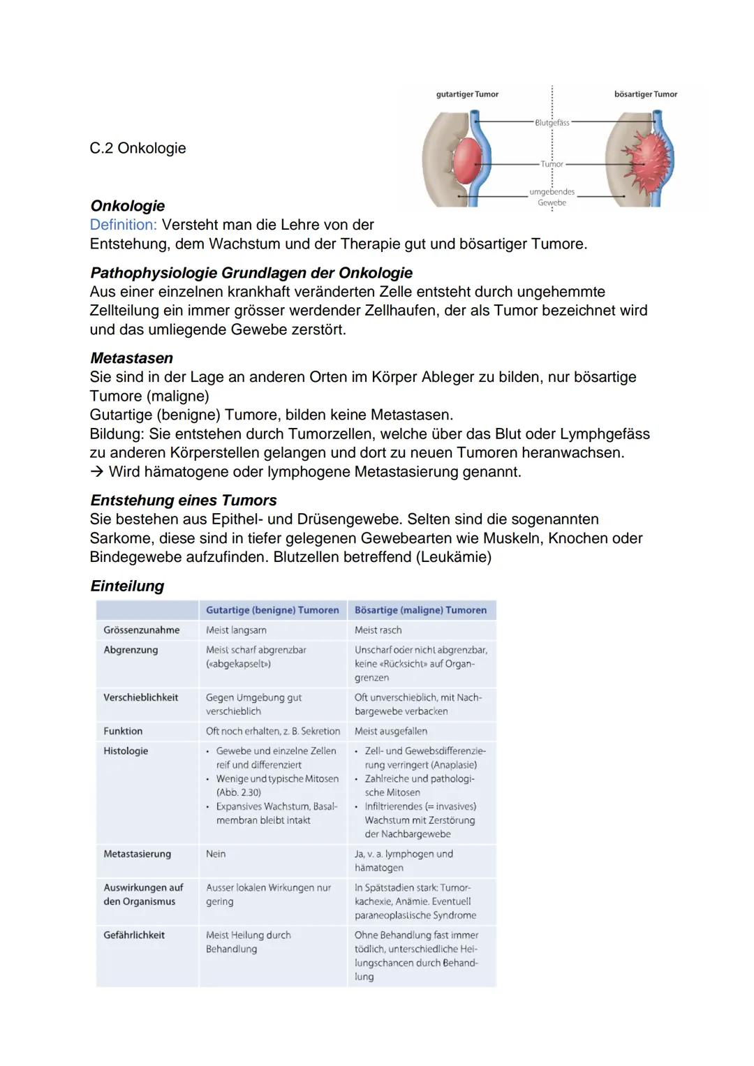 C.2 Onkologie
Onkologie
Definition: Versteht man die Lehre von der
Entstehung, dem Wachstum und der Therapie gut und bösartiger Tumore.
Grös