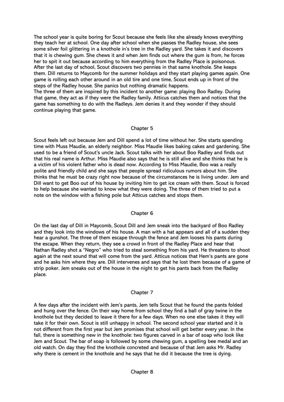 reading log - To kill a mockingbird by Harper Lee
chapter summaries
Chapter 1
The narrator Jean Louise (nickname: Scout) recounts the family