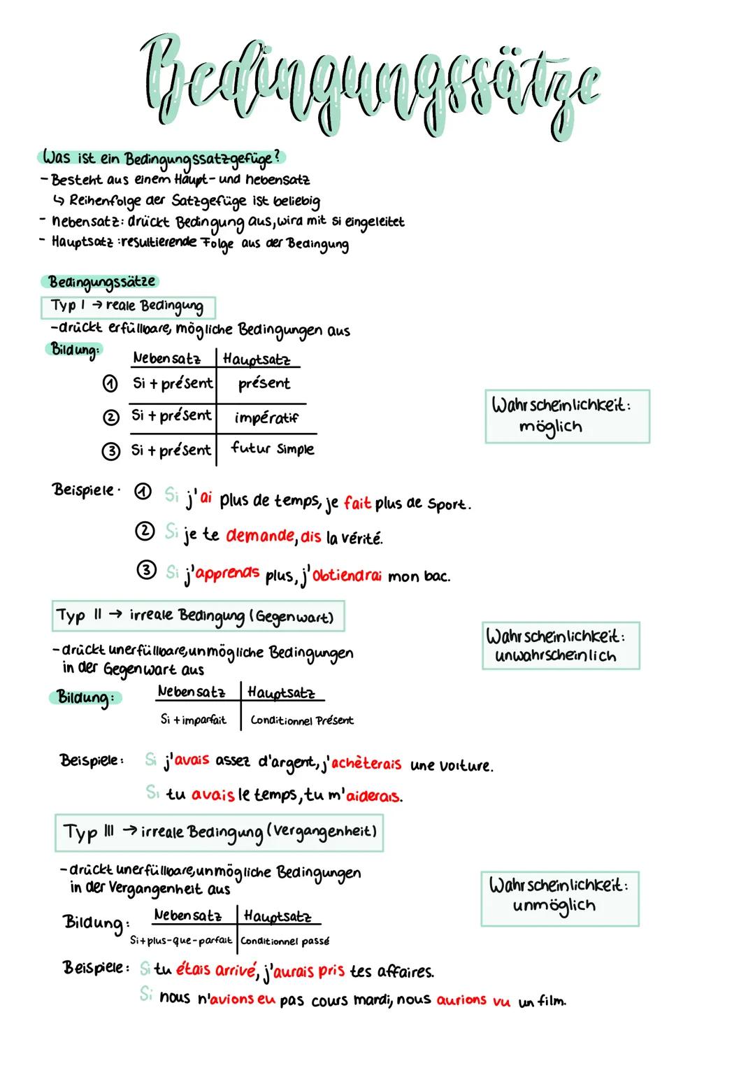 Was ist ein Bedingungssatzgefüge?
-Besteht aus einem Haupt- und hebensatz
Bedingungssätze
↳ Reihenfolge der Satzgefüge ist beliebig
- nebens