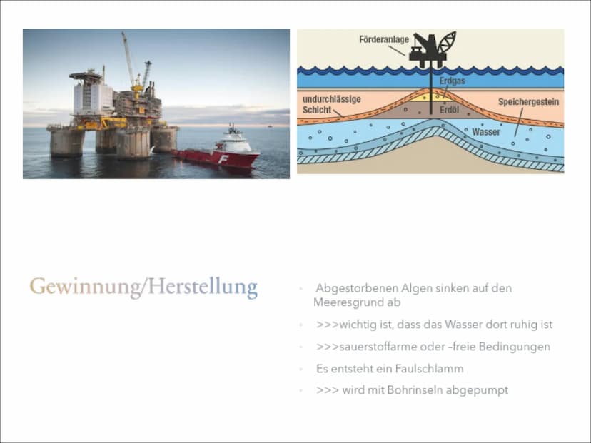 Erdöl Inhalt
Definition von Erdöl
Gewinnung/Herstellung von Erdöl
Verwendung von Erdöl
Geschichte von Erdöl
Vorteile und Nachteile von Erdöl
