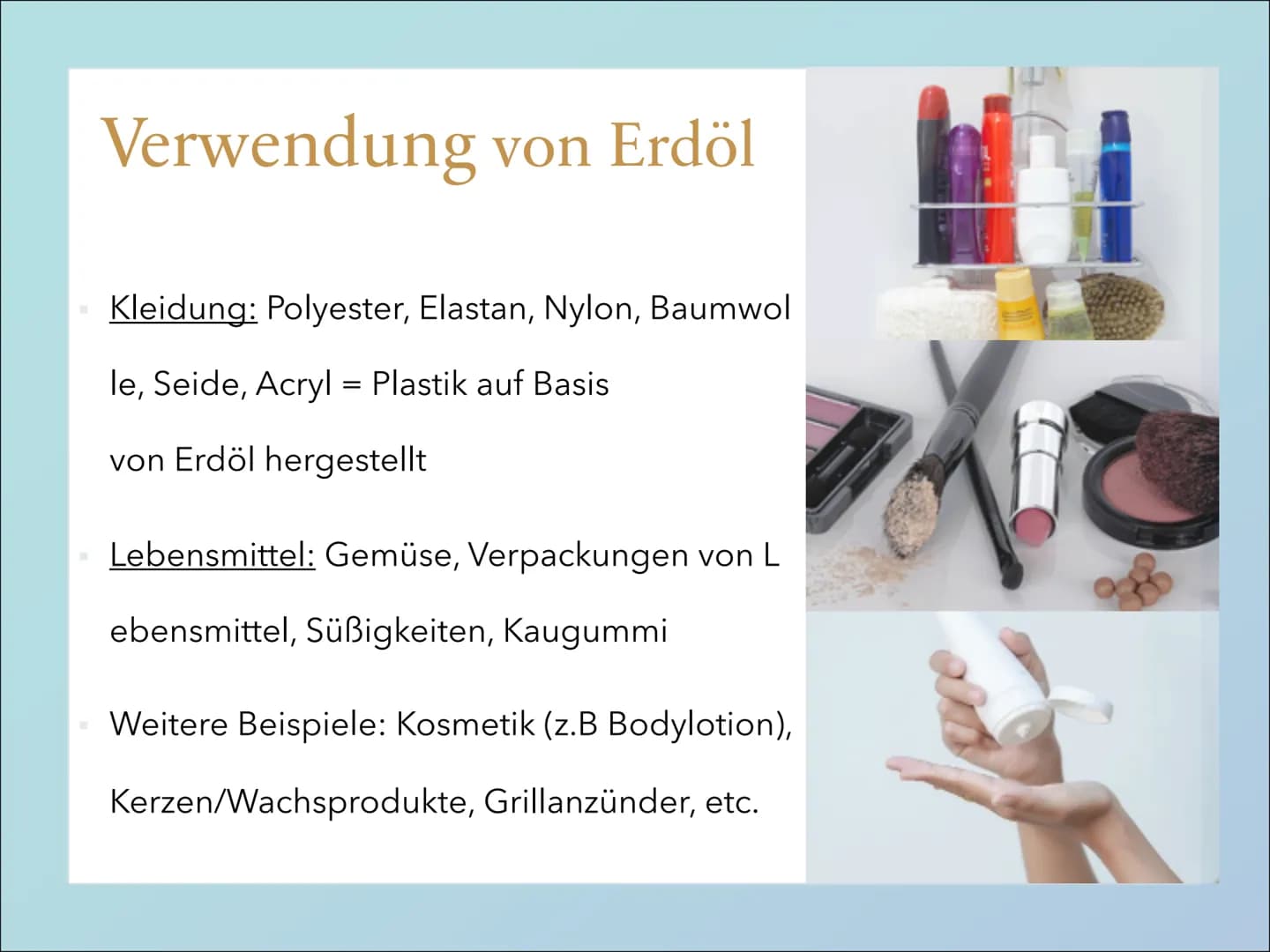 Erdöl Inhalt
Definition von Erdöl
Gewinnung/Herstellung von Erdöl
Verwendung von Erdöl
Geschichte von Erdöl
Vorteile und Nachteile von Erdöl