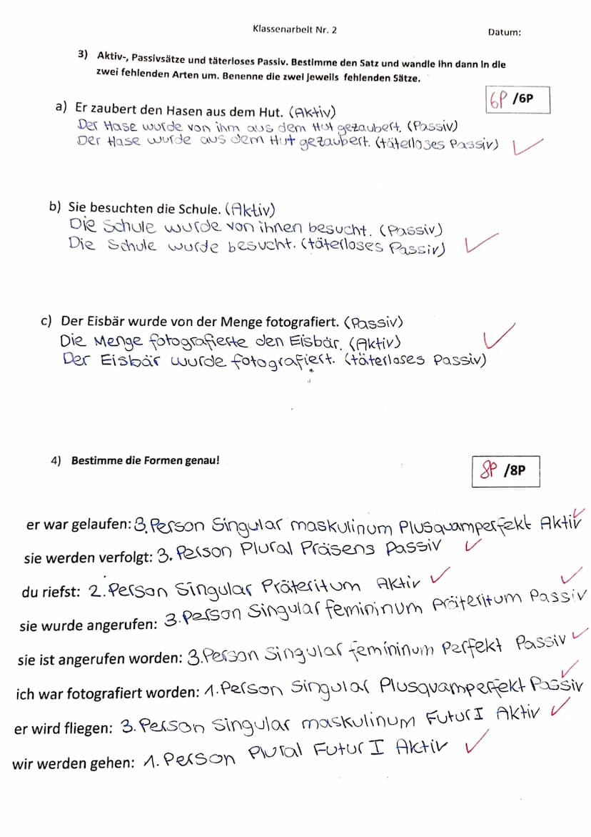 Name:
Punkte: 2/28
Note: A
Aktuelle mündliche Note: 2
1) Nenne jeweils drei Merkmale für eine Fabel und für ein Märchen. Formuliere ganze Sä