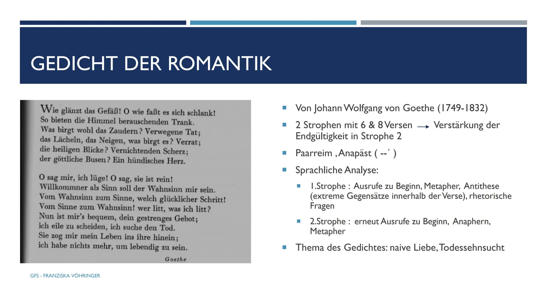 REISELYRIK - EPOCHENVERGLEICH
WIE UNTERSCHEIDET SICH DIE EPOCHE DER ROMANTIK VON DER MODERNE ?
GFS - FRANZISKA VÖHRINGER GLIEDERUNG
■ Gedich