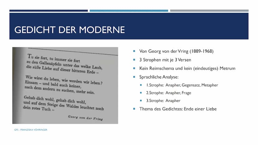 REISELYRIK - EPOCHENVERGLEICH
WIE UNTERSCHEIDET SICH DIE EPOCHE DER ROMANTIK VON DER MODERNE ?
GFS - FRANZISKA VÖHRINGER GLIEDERUNG
■ Gedich