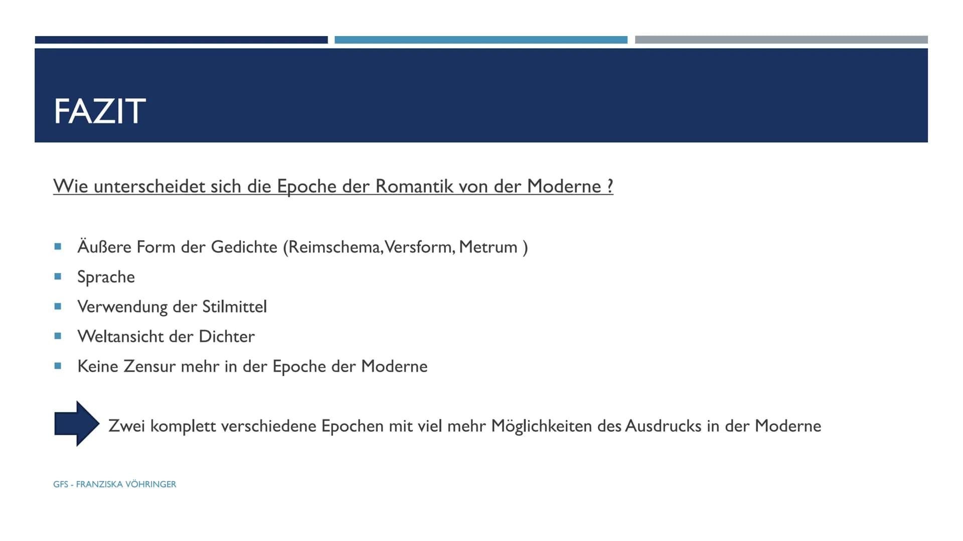 REISELYRIK - EPOCHENVERGLEICH
WIE UNTERSCHEIDET SICH DIE EPOCHE DER ROMANTIK VON DER MODERNE ?
GFS - FRANZISKA VÖHRINGER GLIEDERUNG
■ Gedich