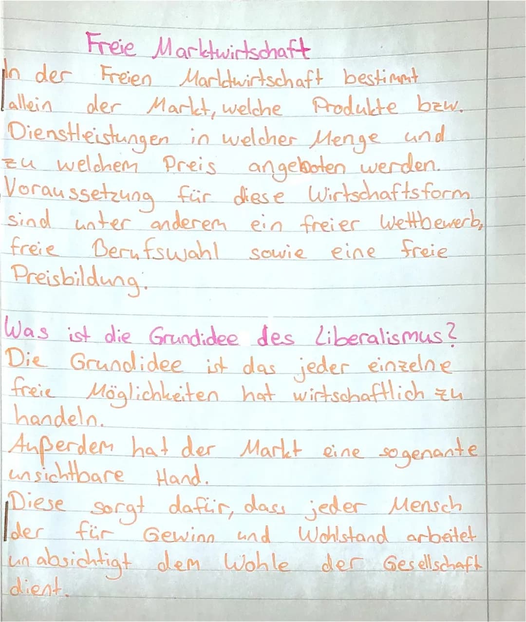 Freie Marktwirtschaft = Liberalismus, Angebot und Nachfrage, Nachtwächterstaat