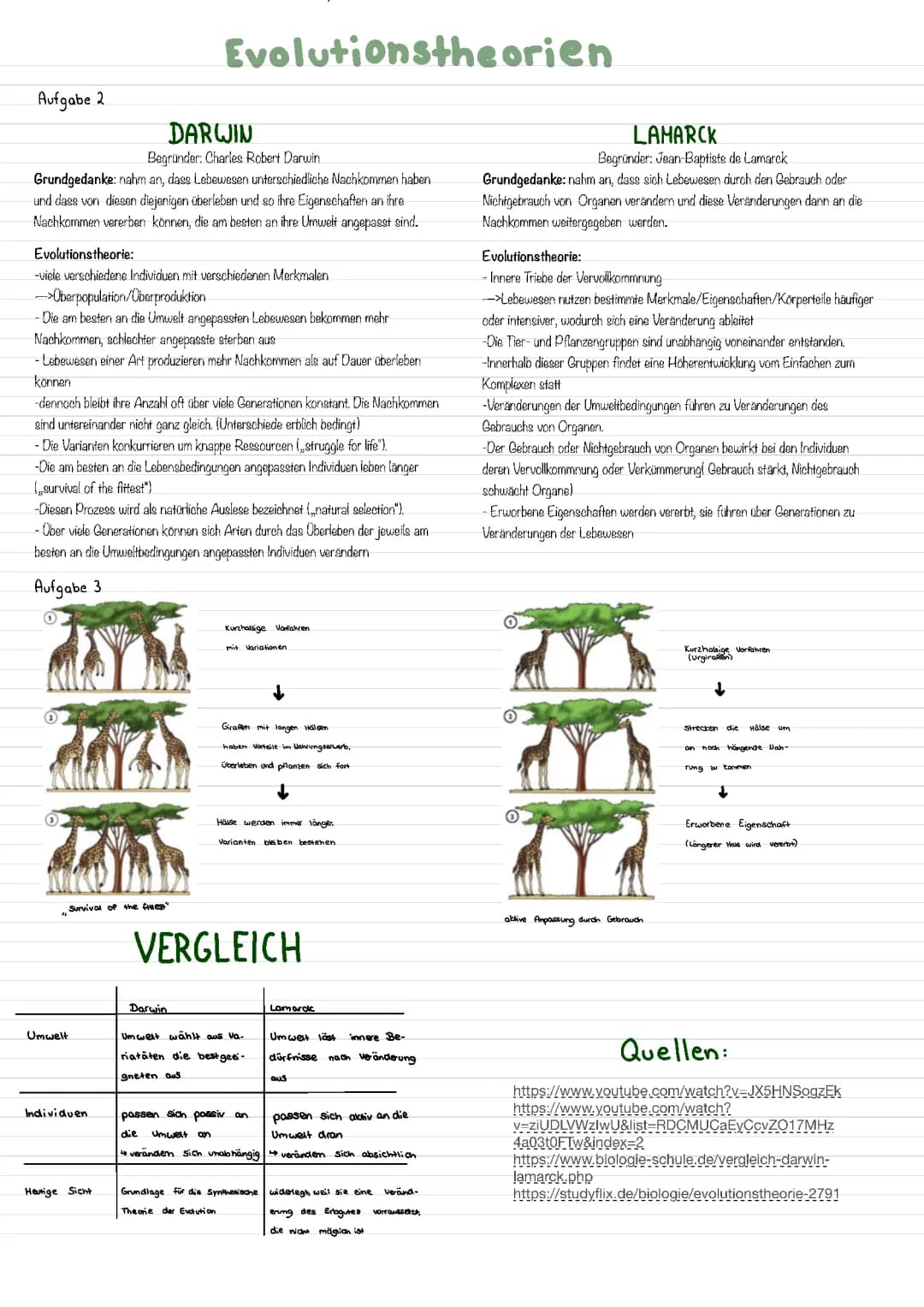 Lamarck vs. Darwin: Evolutionstheorien Vergleich - Giraffen Hals Länge und mehr