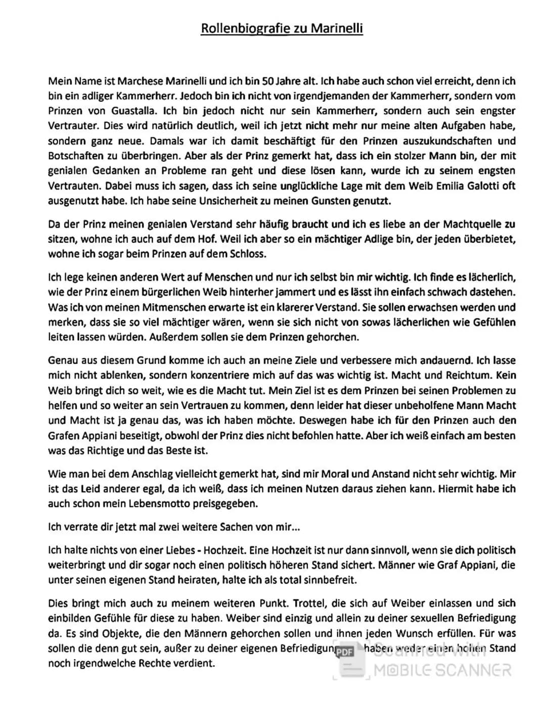 Rollenbiografie zu Marinelli
Mein Name ist Marchese Marinelli und ich bin 50 Jahre alt. Ich habe auch schon viel erreicht, denn ich
bin ein 