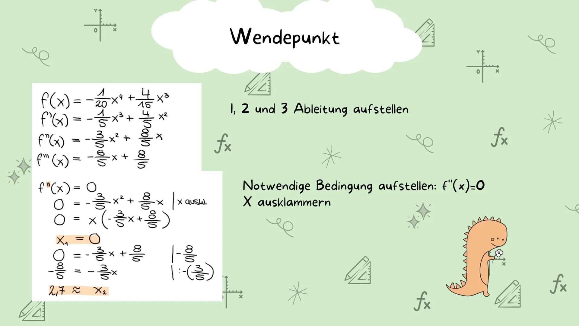 +
fx
fx
*
+
Kurvendiskussion
+
Ultimate_keyblade
1/4
fx
*
+
fx ●
●
Ableitung berechnen
• Definitions-und Wertebereich
• Verhalten im Unendli