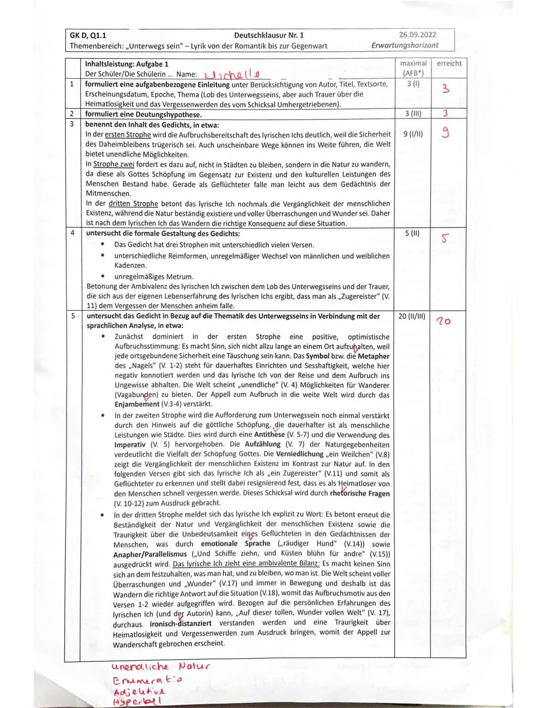 rhet. [
5
10
GK Deutsch Q 1.1 (
Deutschklausur Nr. 1
)
Themenbereich: ,,Unterwegs sein" - Lyrik von der Romantik bis zur Gegenwart
Aufgabena