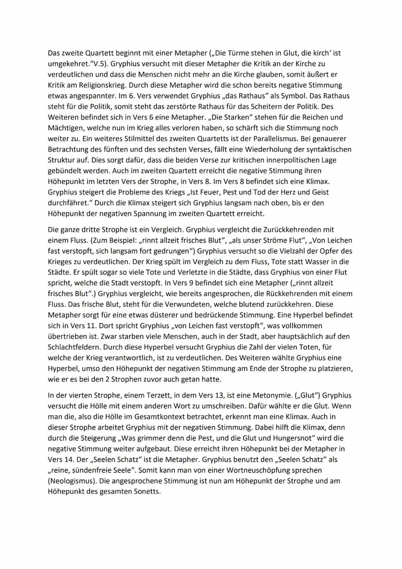 Thränen des Vaterlands
Das Gedicht,,Thränen des Vaterlands" von Andreas Gryphius aus dem Jahr 1643, der von
1616 bis 1664 lebte, stammt aus 