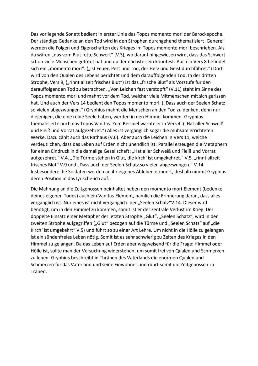 Thränen des Vaterlands
Das Gedicht,,Thränen des Vaterlands" von Andreas Gryphius aus dem Jahr 1643, der von
1616 bis 1664 lebte, stammt aus 