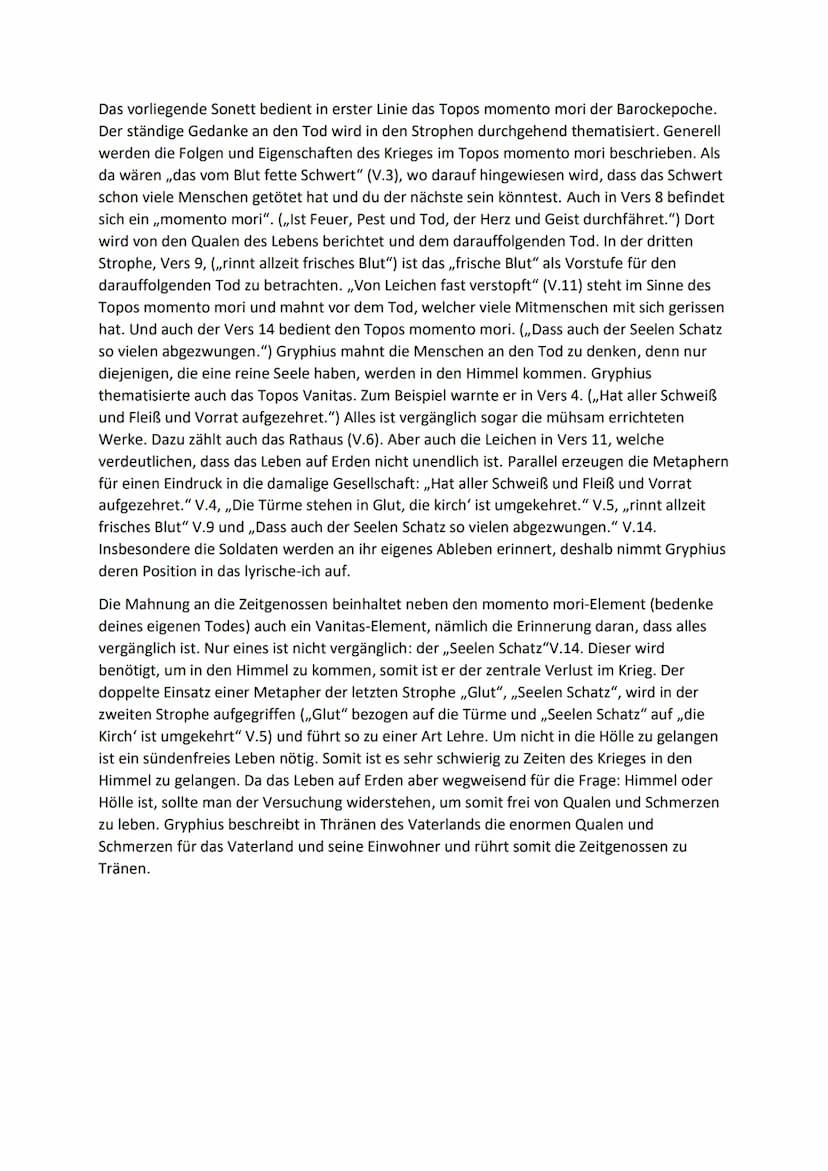 Thränen des Vaterlands
Das Gedicht,,Thränen des Vaterlands" von Andreas Gryphius aus dem Jahr 1643, der von
1616 bis 1664 lebte, stammt aus 