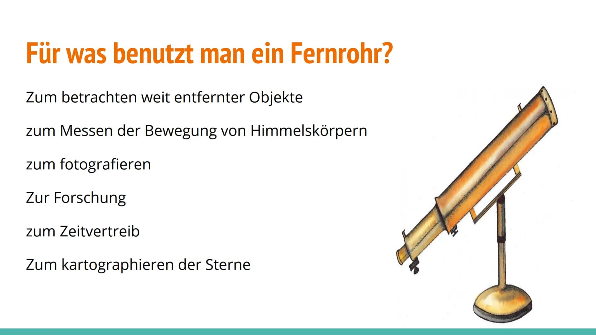 Kepler Fernrohr Themen
Das Fernrohr
Für was benutzt man ein Fernrohr?
Fernrohr und Fernglas
Das Kepler-Fernrohr(Aufbau)
Wer ist Johannes Kep