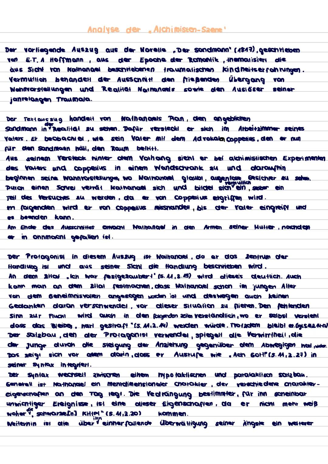 Analyse zur Alchimistischen-Szene der Novelle „der Sandmann“