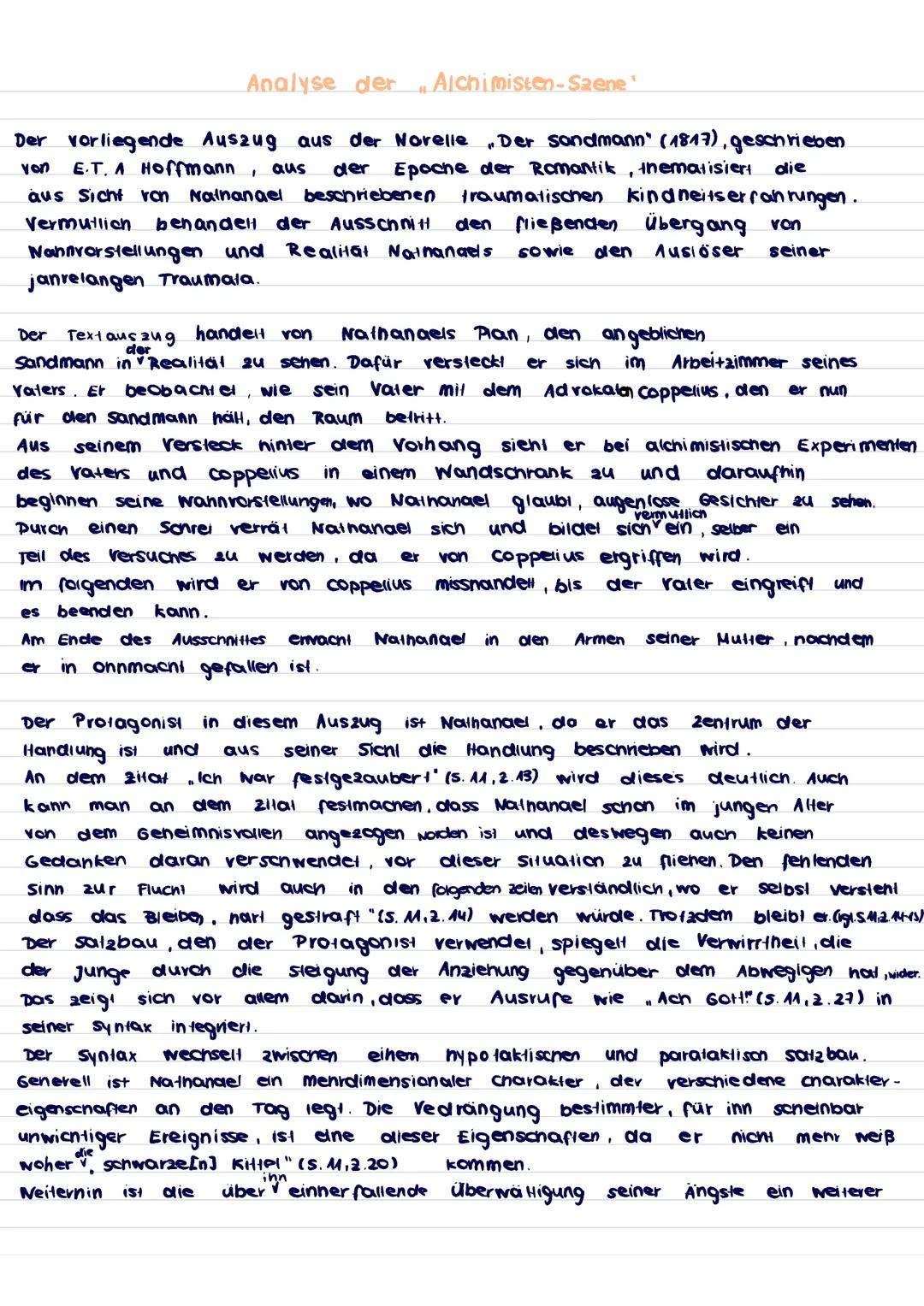 Analyse der
11
Alchimisten-Szene ¹
Der vorliegende Auszug aus der Novelle, Der sandmann" (1817), geschrieben
von E.T. A Hoffmann aus der Epo