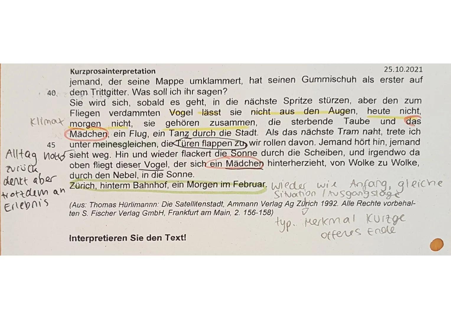 Flug durch Zürich Thomas Hürlimann (1992)
wah
Repetitio Zürich, hinterm Bahnhof, ein Morgen im Februar. Die junge Frau zeigt in die Luft, we