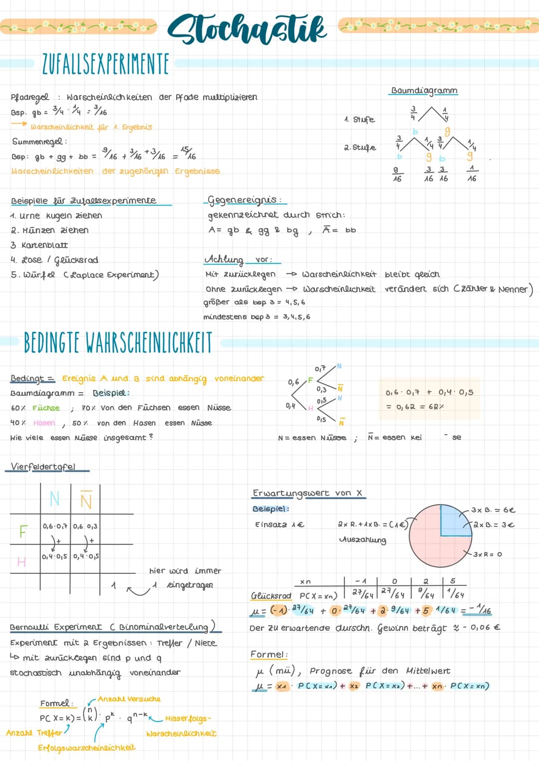 Ganzrationale Funktionen und Stochastik für die Oberstufe: Lernzettel und Aufgaben